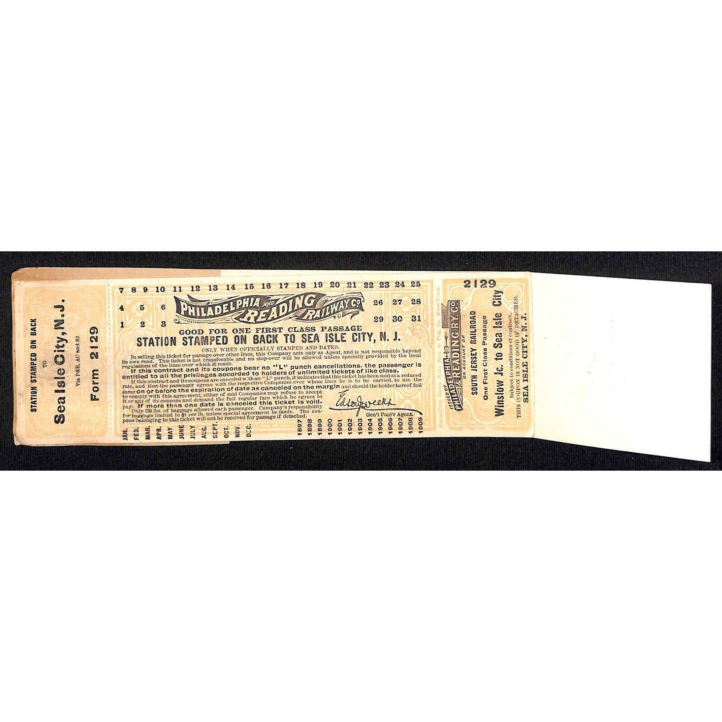 1897 Philadelphia Reading Railway Ticket + Western Maryland Railroad SAMPLE