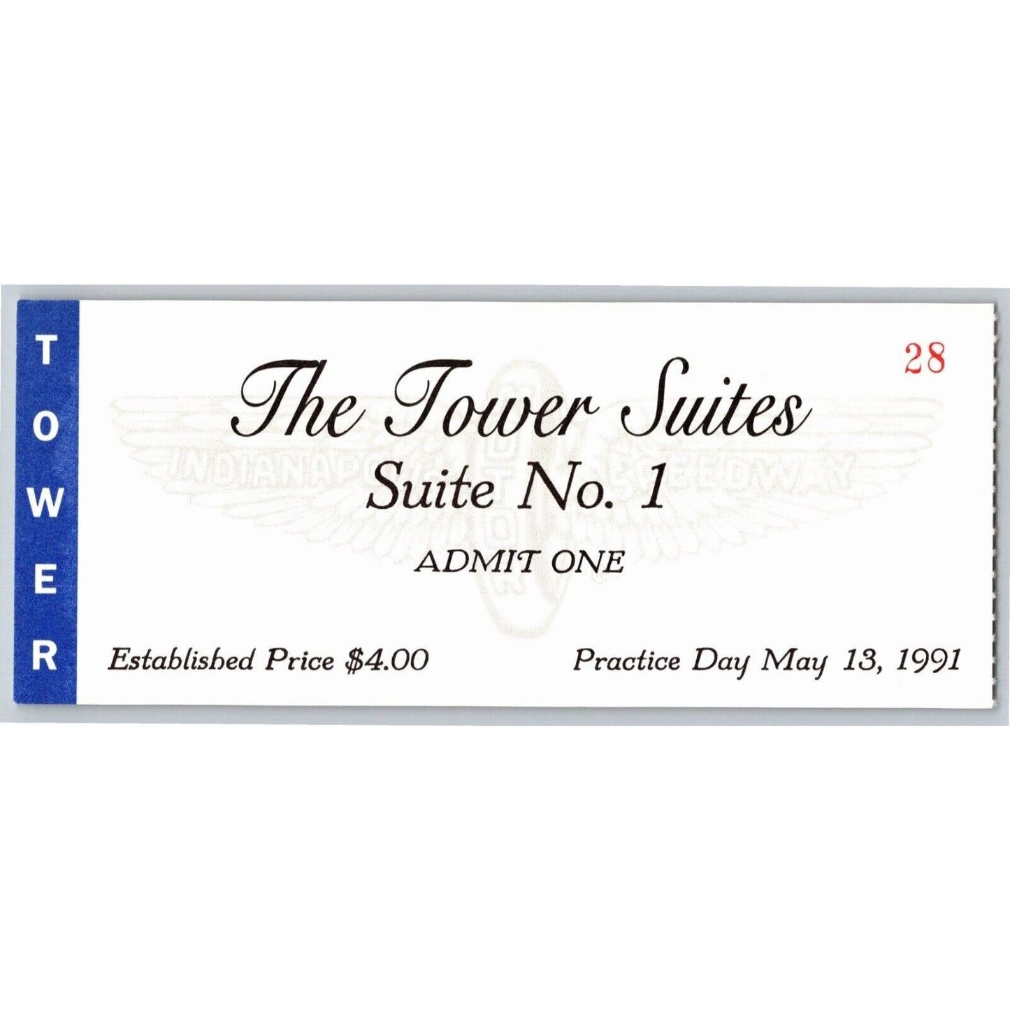 1991 Indy 500 The Tower Suites Practice Day Ticket Stub Indianapolis IMS #28