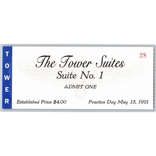 1991 Indy 500 The Tower Suites Practice Day Ticket Stub Indianapolis IMS #28