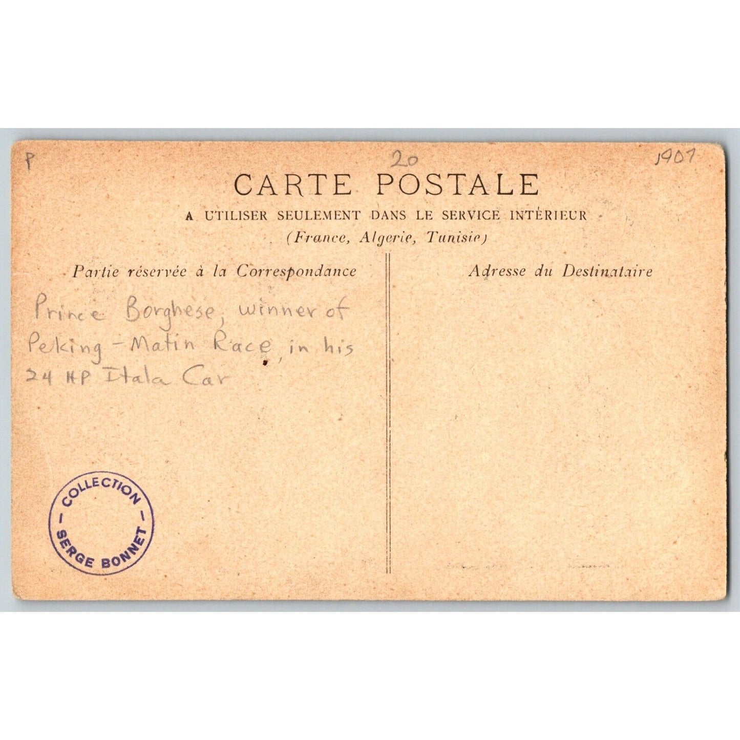 Auto Racing Postcard c1907 "Penkin - Matin" Le Prince Borghese Unposted Scarce