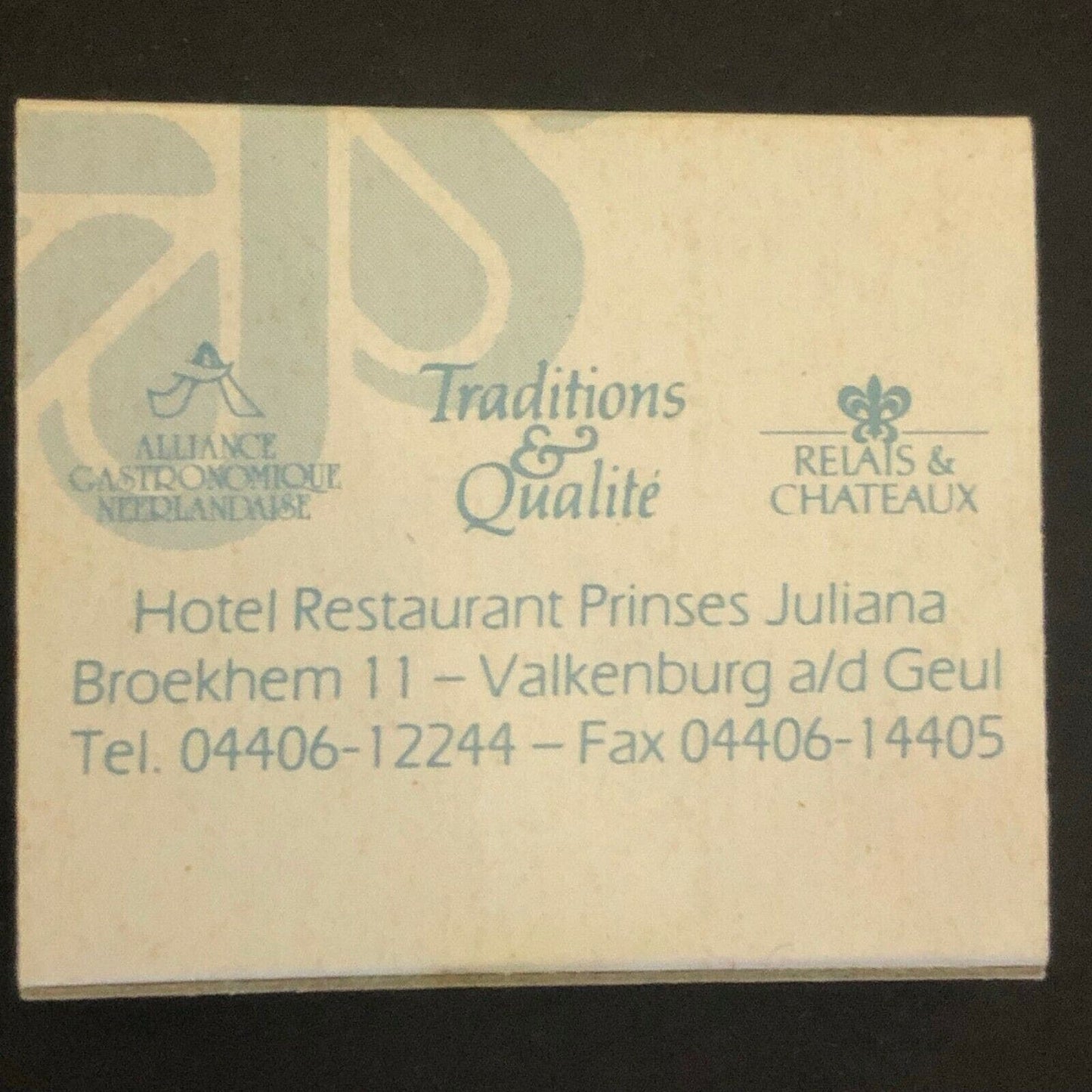 c1980's-90's Wooden Matchbox Matchbook - Prinses Juliana Hotel Rest. Valkenburg