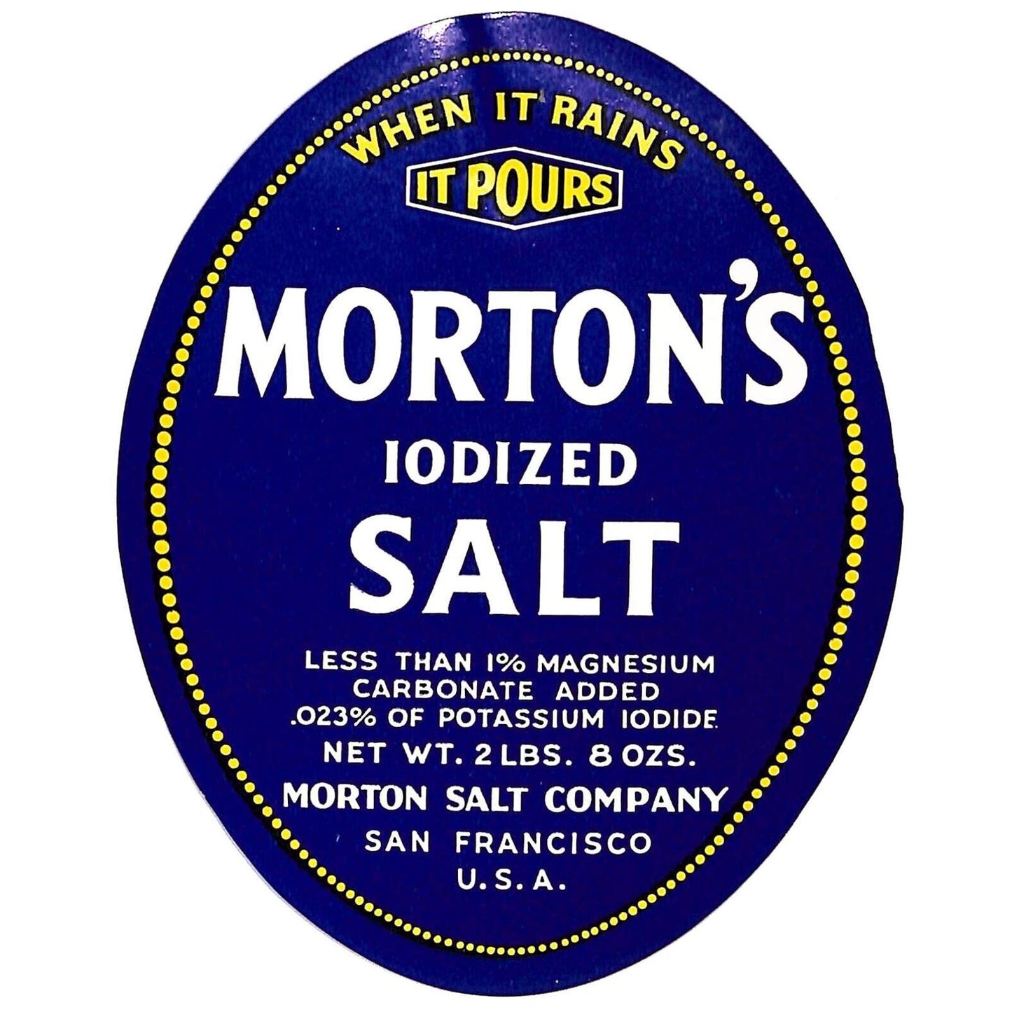 Morton's Iodized Paper Salt Label Scarce San Francisco, CA / Stamped 1941