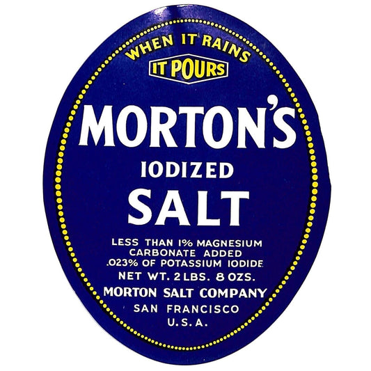 Morton's Iodized Paper Salt Label Scarce San Francisco, CA / Stamped 1941