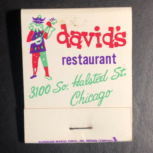 David's Restaurant Chicago Full Matchbook c1974-84 w/ Court Jester Scarce