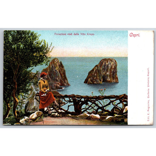 Italian Postcard Capri Faraglioni Seen From Villa Krupp Vine Fence c1901-1907