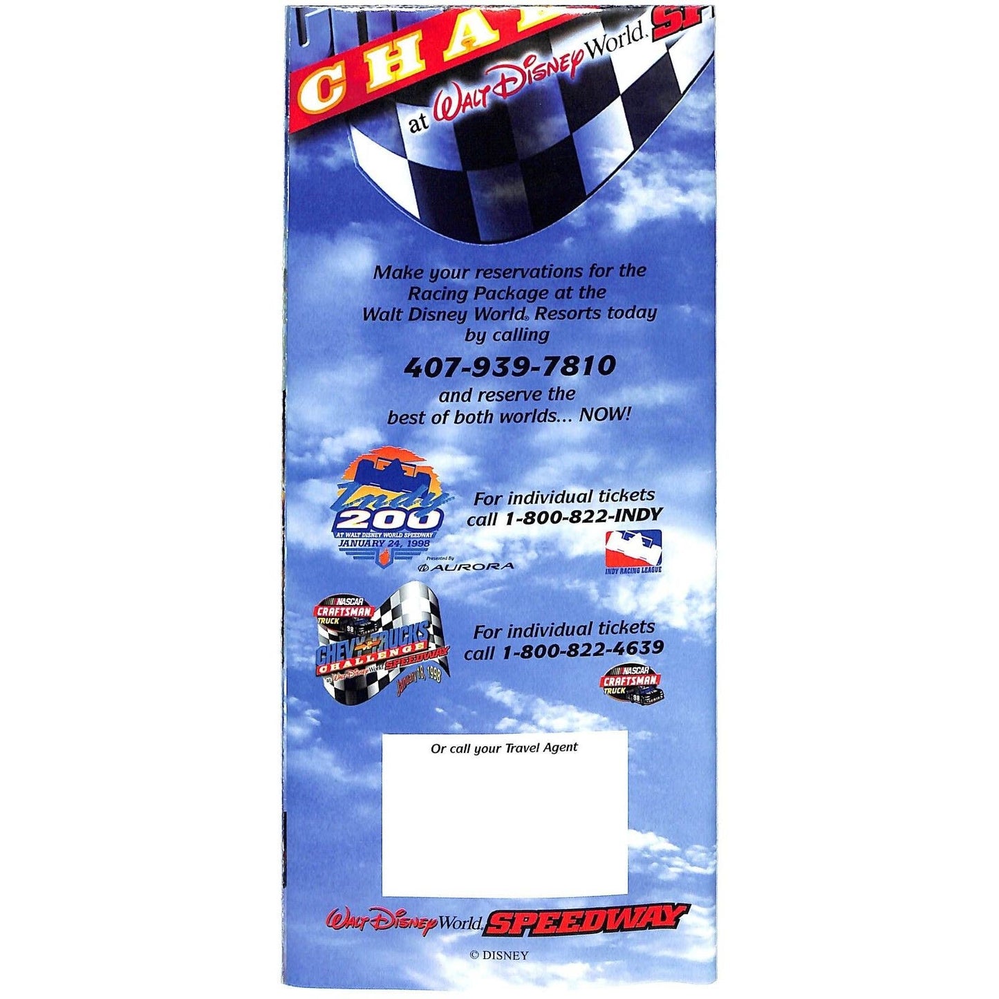 1998 Walt Disney World Speedway Indy 200 Ticket Brochure VGC Scarce 500