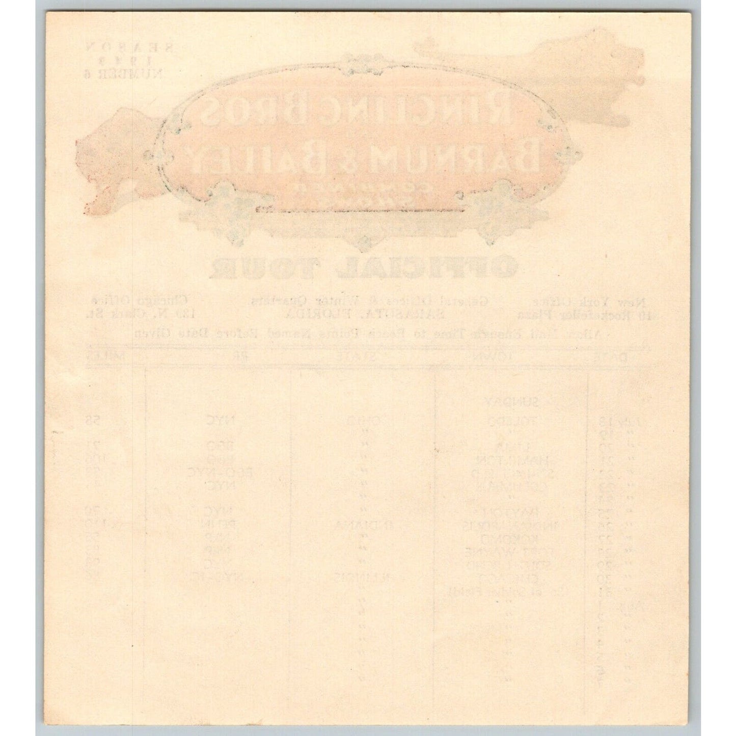 1949 Ringling Bros Barnum Bailey Circus Route Card Chicago Fort Wayne Dayton