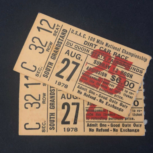 2 1978 Du Quoin State Fair USAC 100 Mile Dirt Car Race Ticket Stubs