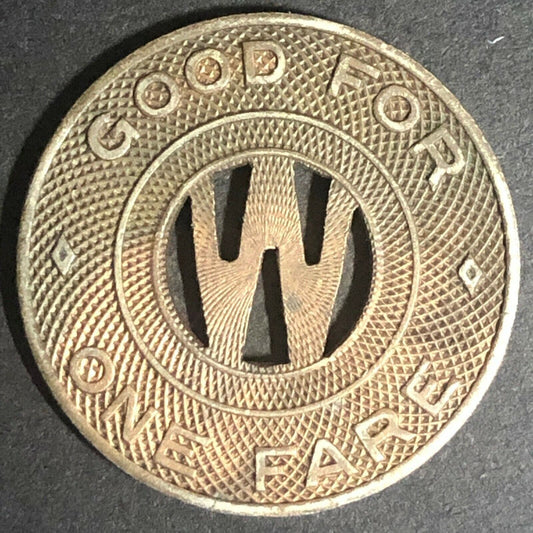 c1940's 23mm Wichita Transportation Corp. G/F One Fare Brass Transit Token -- KS
