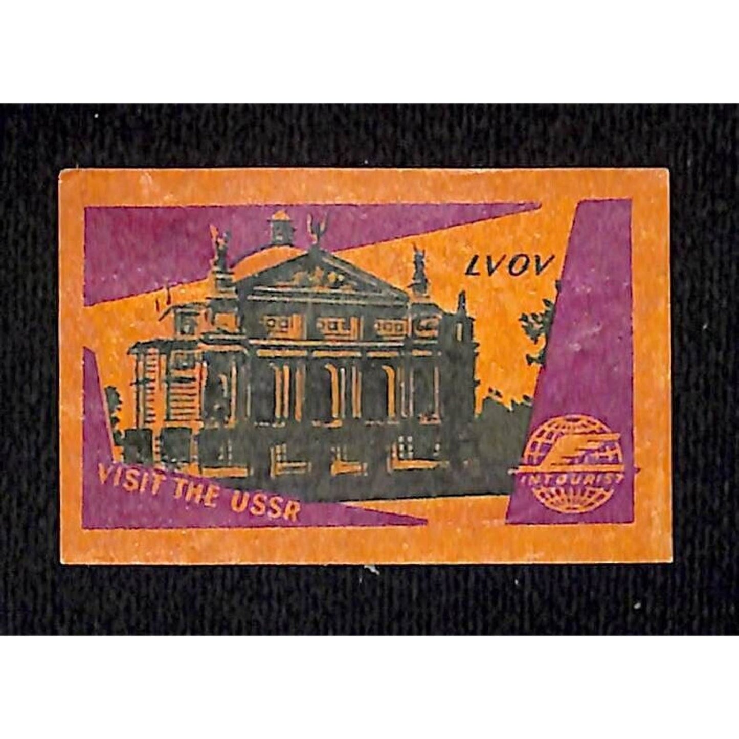 Vintage Matchbox Label Intourist Visit the USSR - Lvov c1955-65