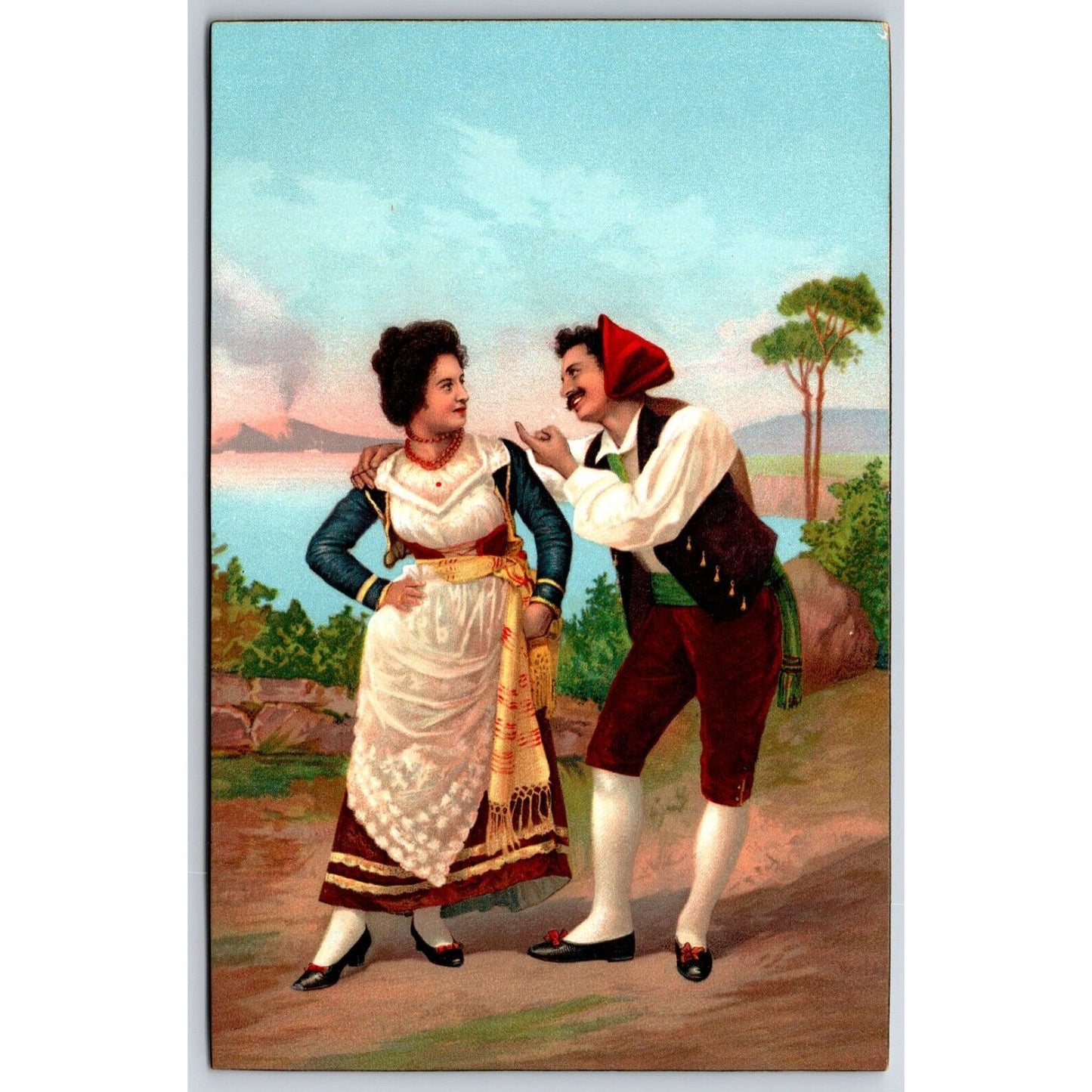 Italian Postcard Couple in Costumes ? Outdoors Flirting 1901-1907 NP VGC