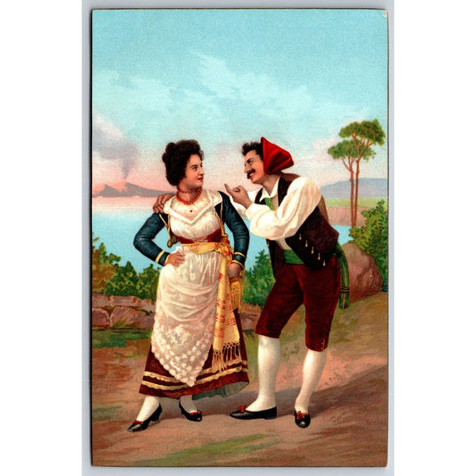 Italian Postcard Couple in Costumes ? Outdoors Flirting 1901-1907 NP VGC