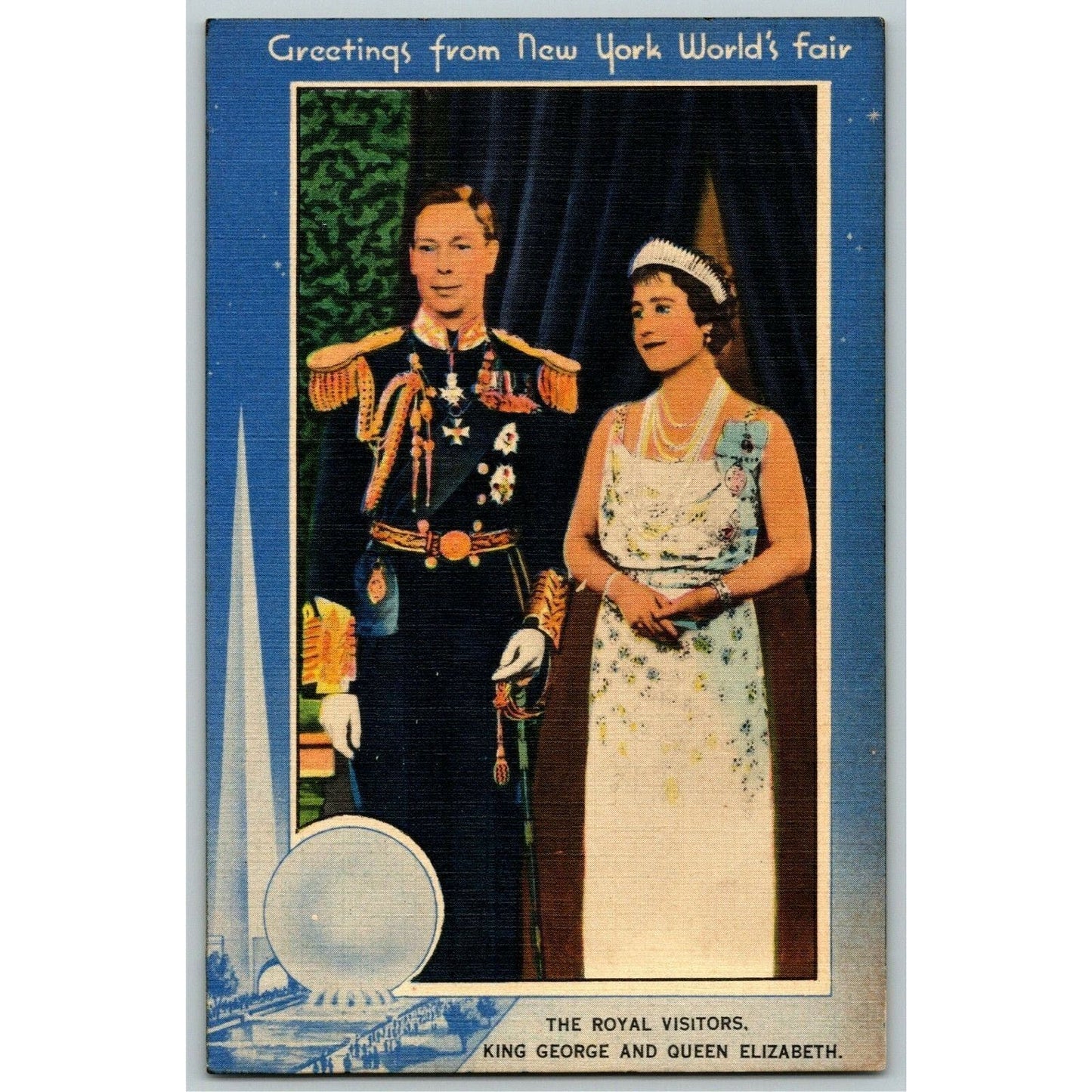 1939 New York World's Fair King George Queen Elizabeth Linen Postcard Unposted