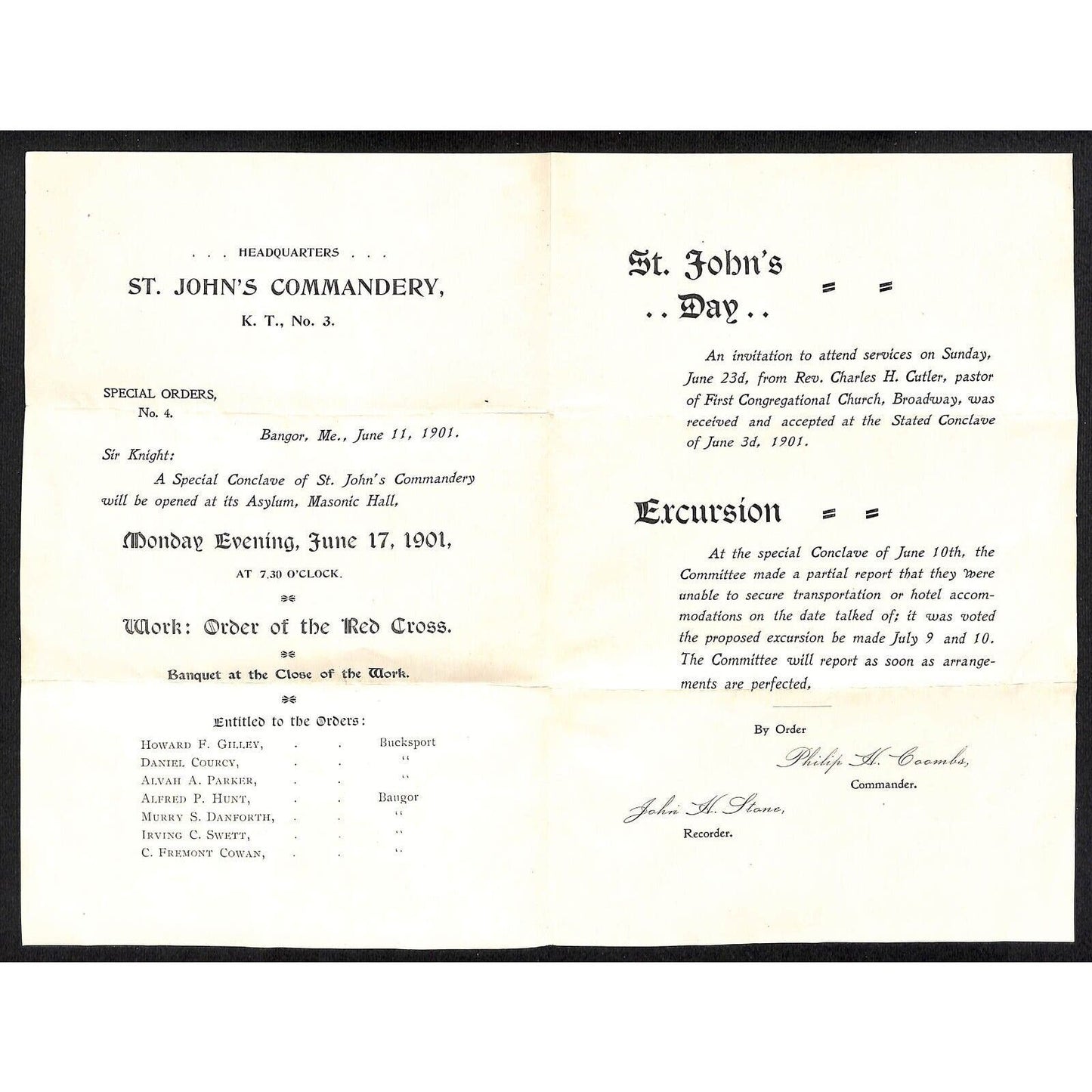 Newburgh ME Amos W. Knowlton* 1901 Bangor Knight's Templar St. John's Commandery