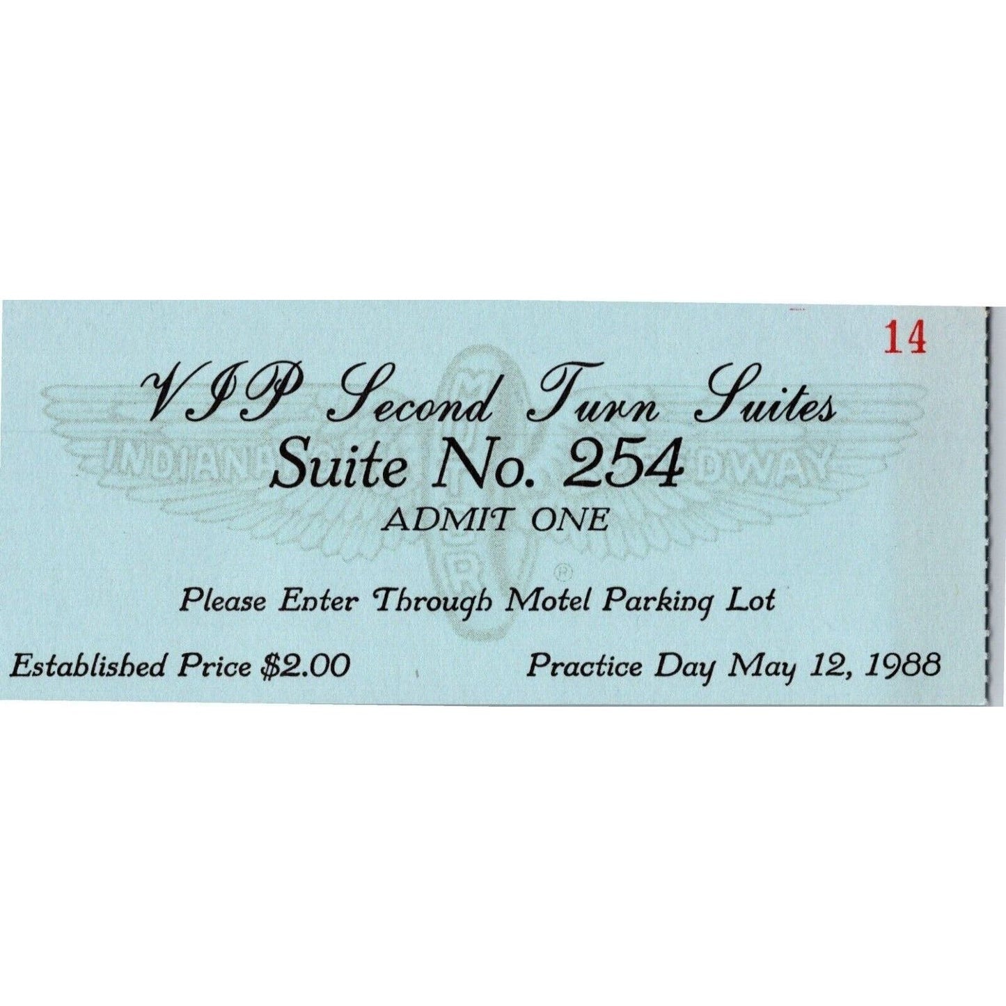 1988 Indy 500 VIP 2nd Turn Suites Ticket Stub Indianapolis Speedway IMS #4