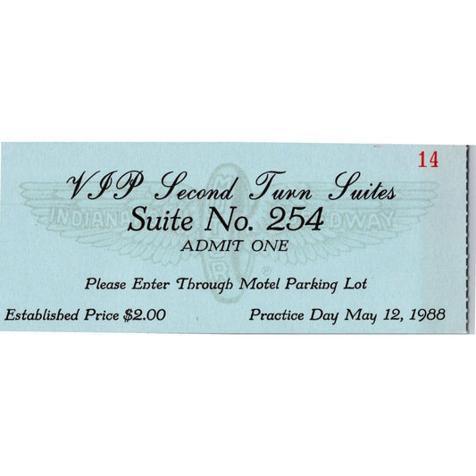 1988 Indy 500 VIP 2nd Turn Suites Ticket Stub Indianapolis Speedway IMS #4