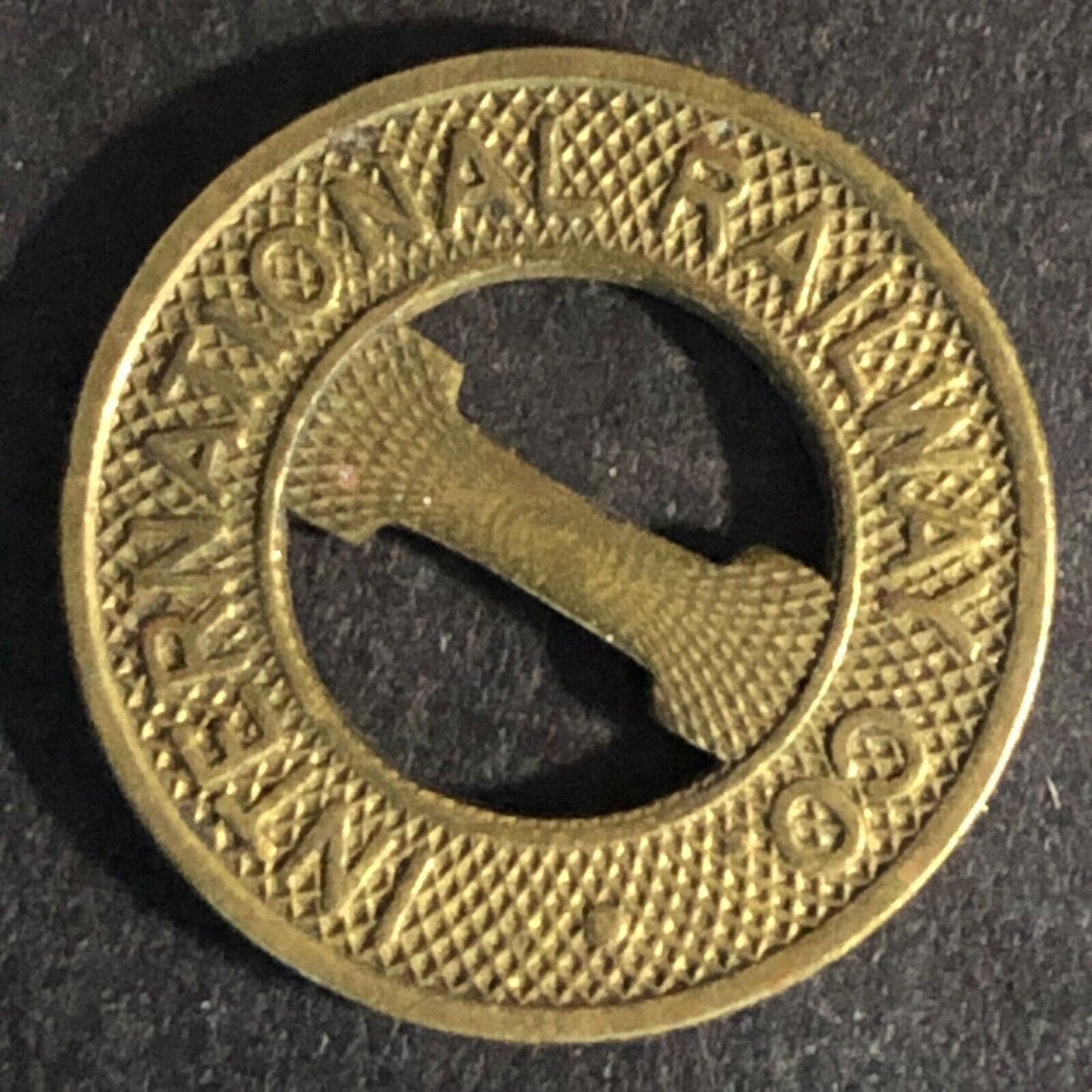 International Railway Co. (Kenmore, NY) Brass G/F One 7½¢ Fare Token 20mm c1931