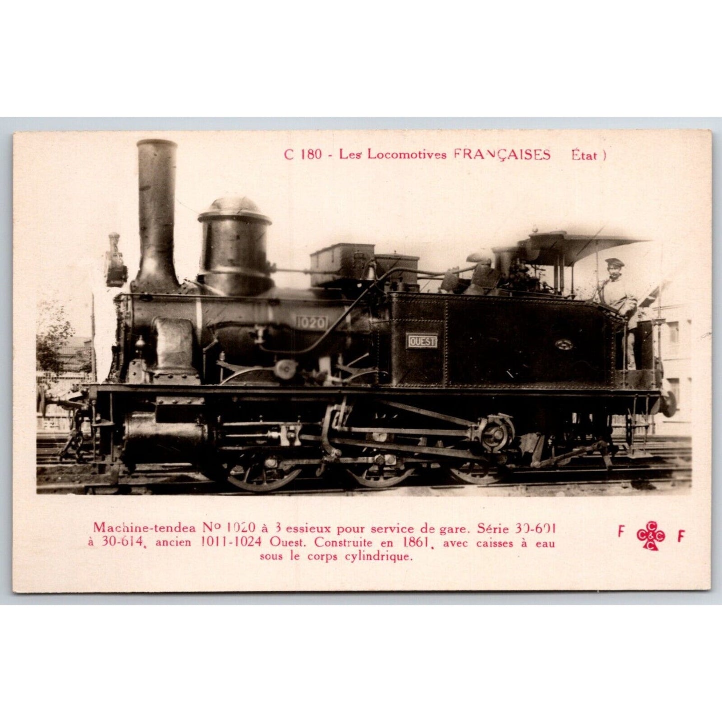French Railroad RPPC* Postcard Machine Tender 1020" C 180 c1910 F. Fleury