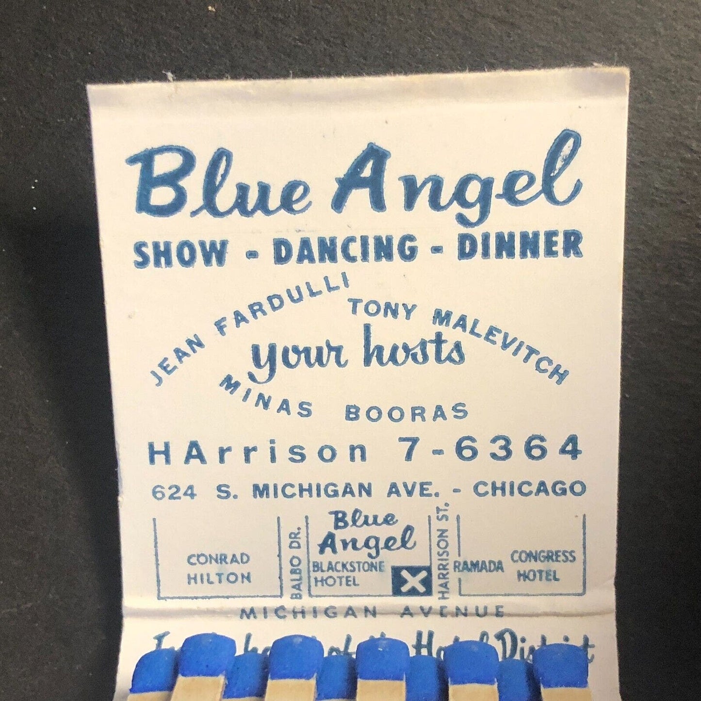 Blue Angel Jamaican Room Calypso Chicago Full Vintage Matchbook c1956-60s Scarce