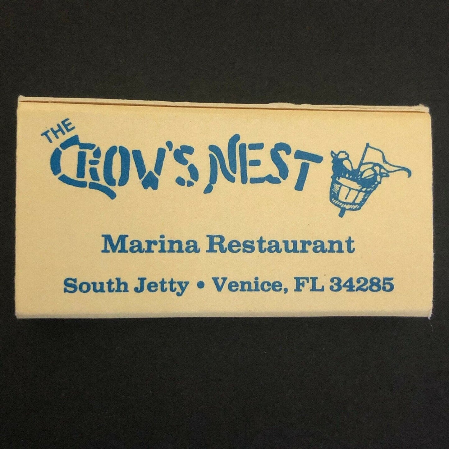 c1980's Wooden Matchbox Matchbook Crow's Nest Restaurant South Jetty, Venice FL