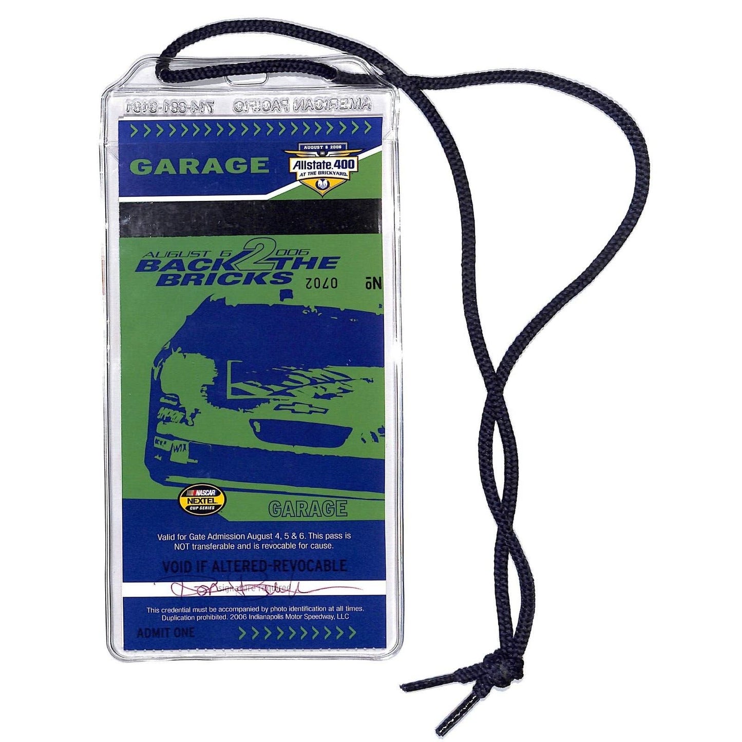 2006 Allstate 400 Garage & Pit Passes / Ticket Stub w/ Lanyard Ron Burton Estate