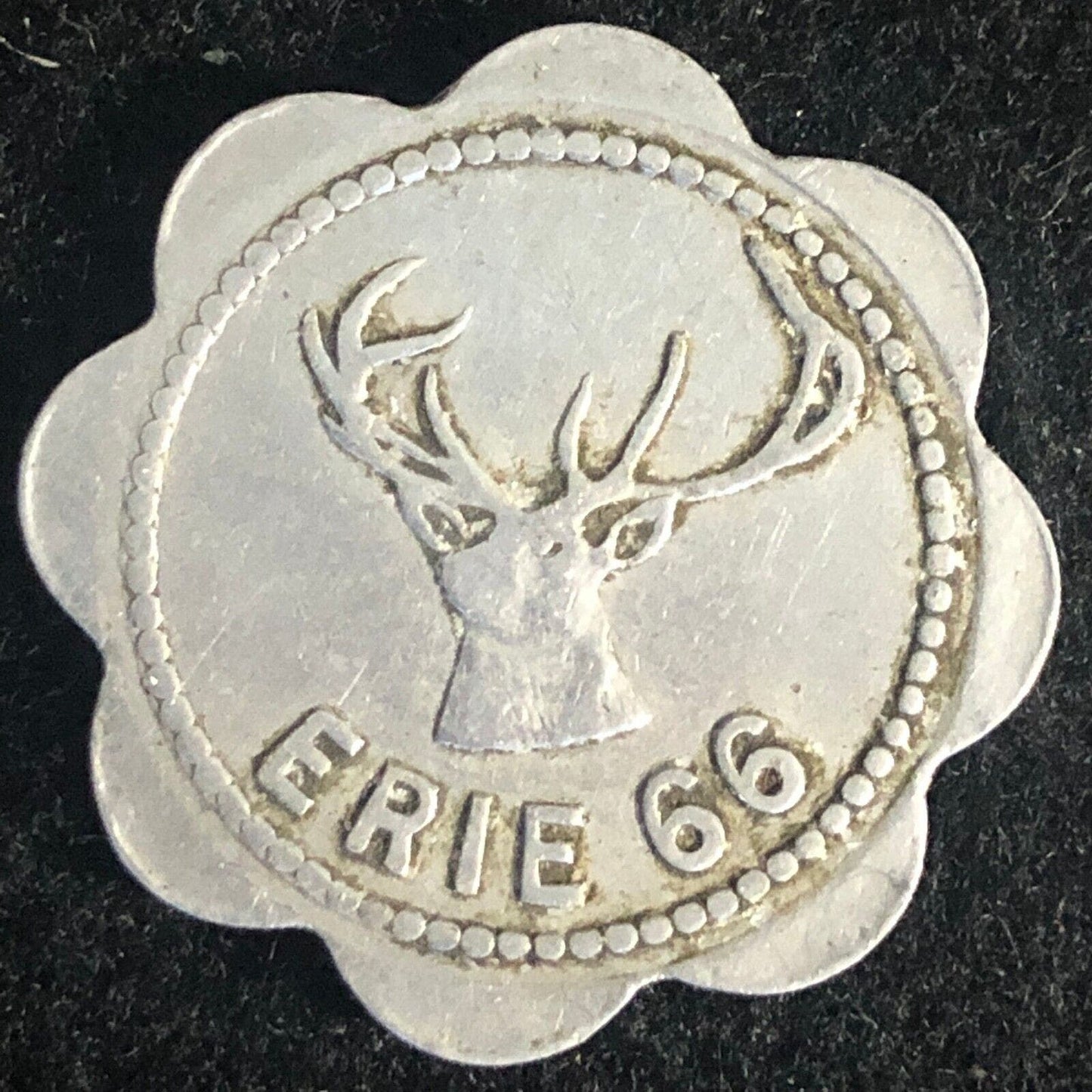 "Erie 66" 5c Cent Check (Elk's) Scalloped Aluminum Token 28mm w/Buck Head Scarce