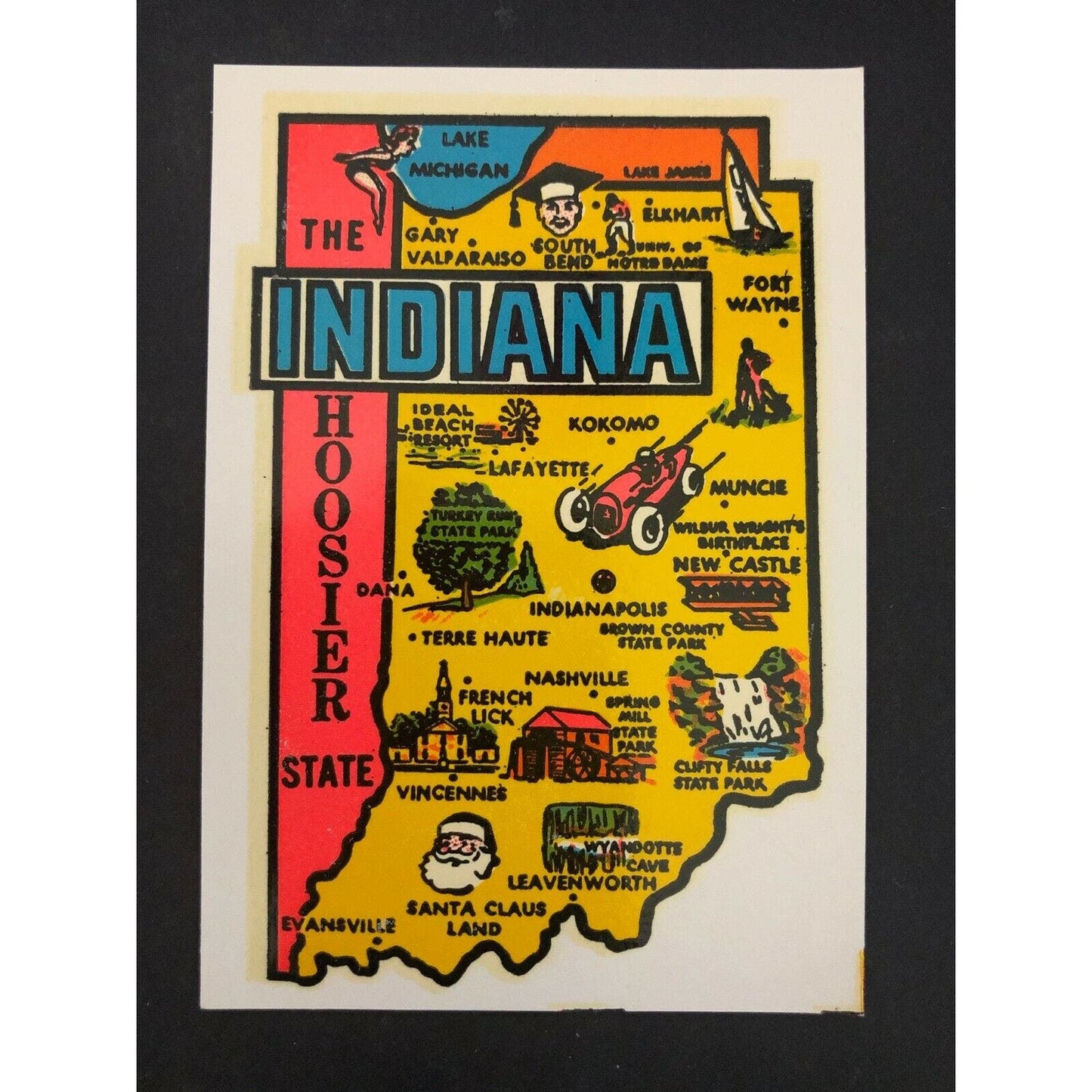 Vintage "Indiana" State Points of Interest Transfer Decal / Sticker - VGC