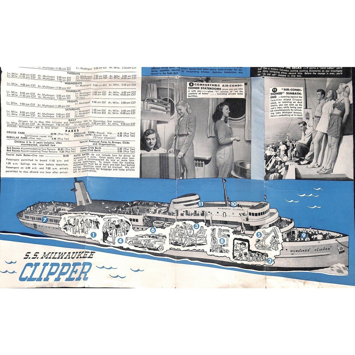 Vintage1947 S.S. Milwaukee Clipper Muskegon Folded Single Sheet Sales Brochure