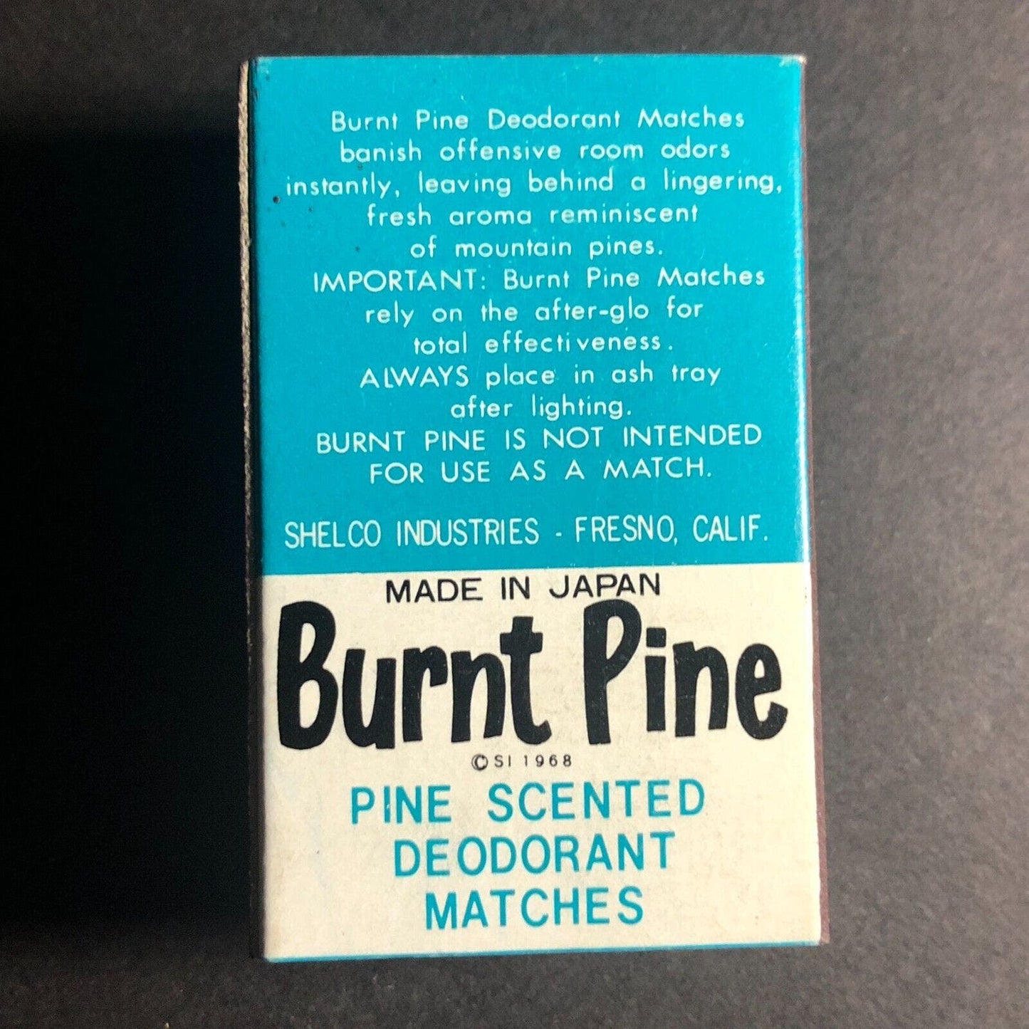 1 "Brunt Pine" Deodorant Matches Matchbox Matchbook c1968 Scarce w/ Outer Box
