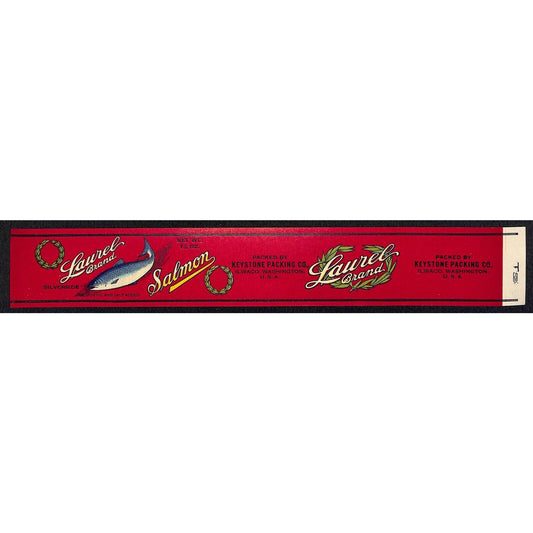 Laurel Salmon Paper Can Label Keystone Packing Ilwaco, WA c1920's-30's VGC