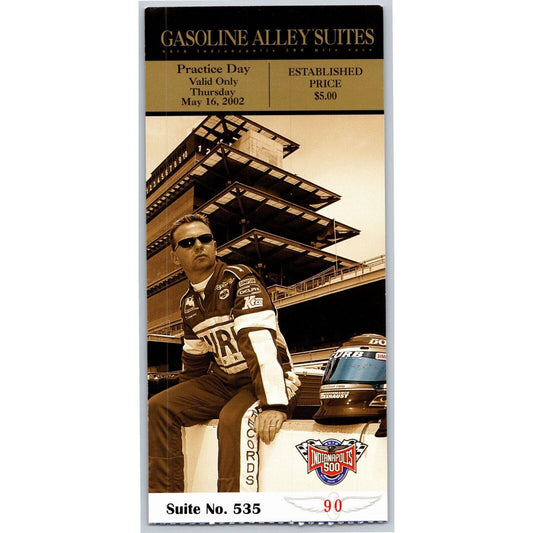 2002 Indy 500 Practice Day Gasoline Alley Suites Ticket Stub IMS #90