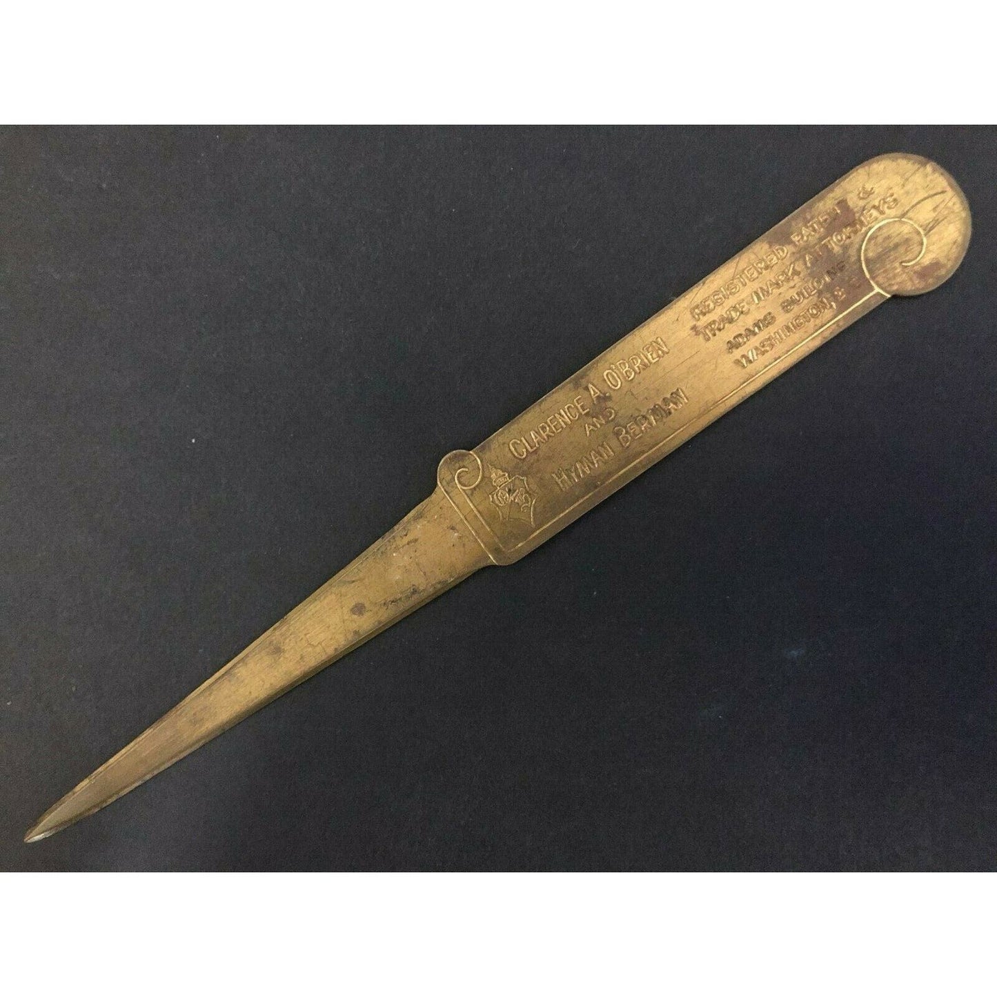 c1920's-30's 8" "Clarence A. O'Brien" Trade Mark ATTY DC Adv. Letter Opener