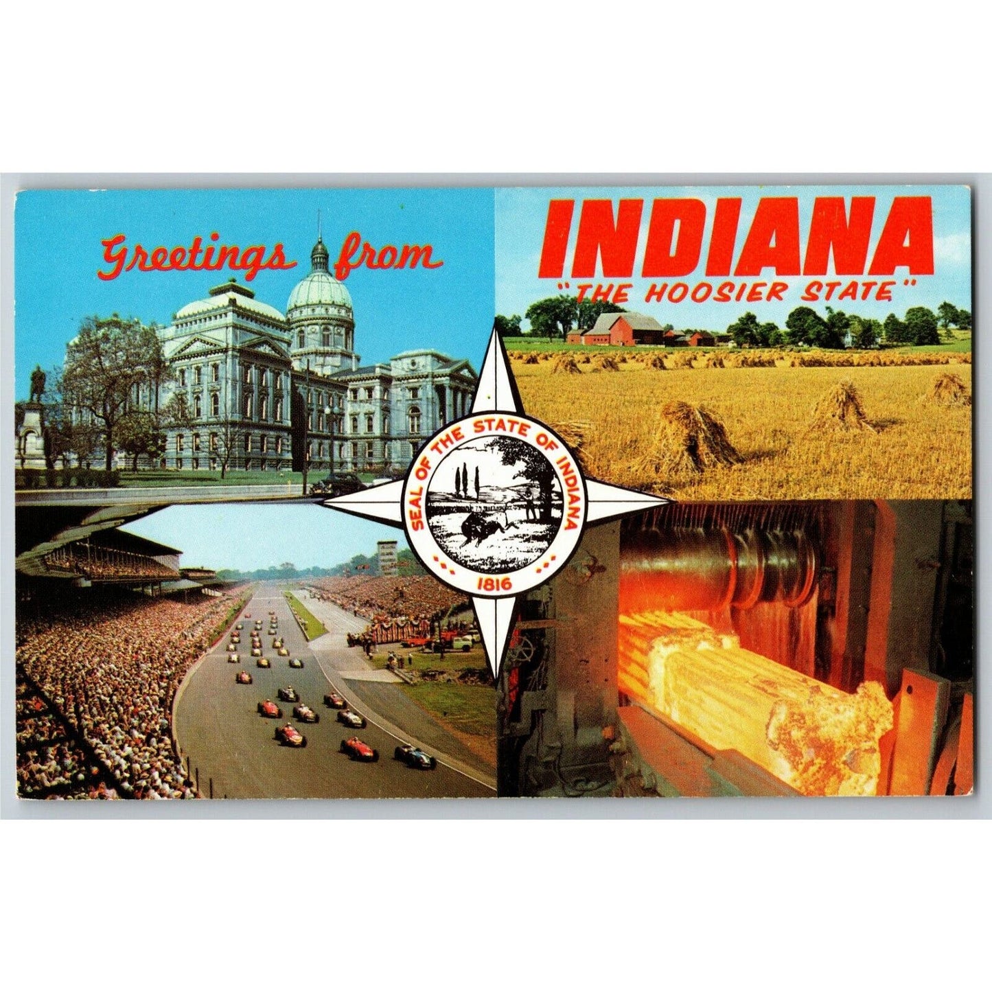 Indy 500 Postcard 1957 "Greetings From Indiana" Multi-view Unposted - VGC