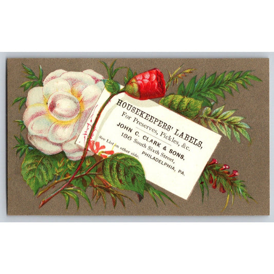 John C. Clark Philadelphia Housekeeping Labels Victorian Trade Card Pickles