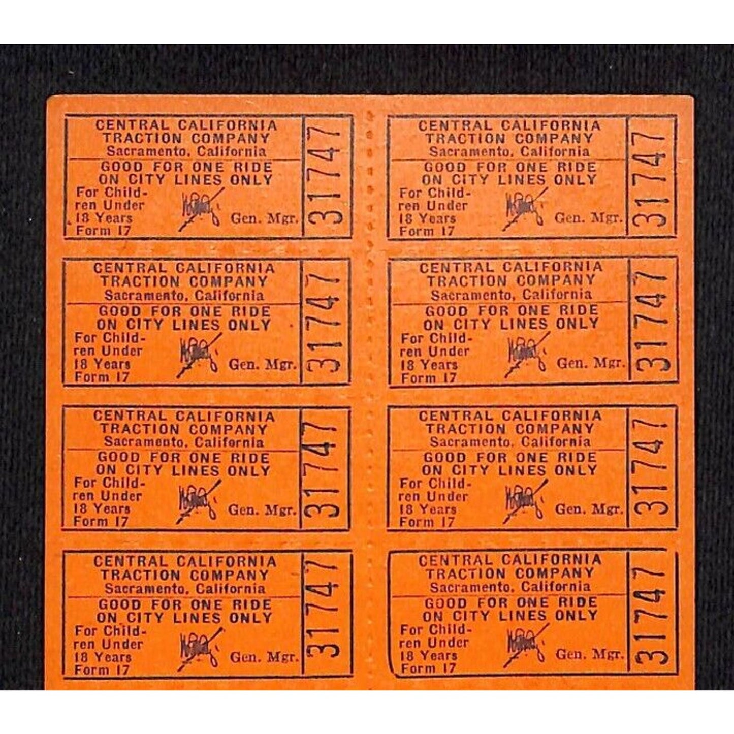 Central California Traction Co (1907-33) Uncut #31747 22-Ticket Sheet VGC