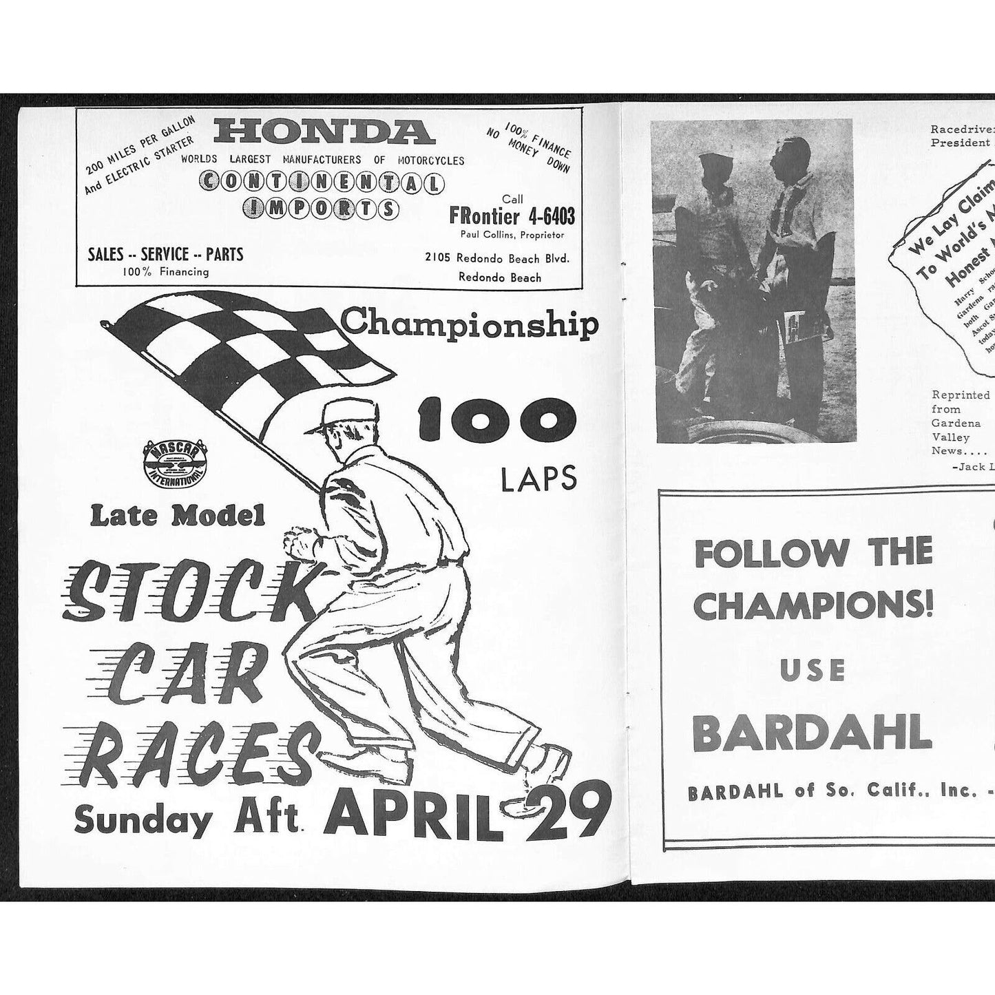Scarce Apr 7 1962 CRA Big Car Racing Program Ascot Pacific Coast Championship