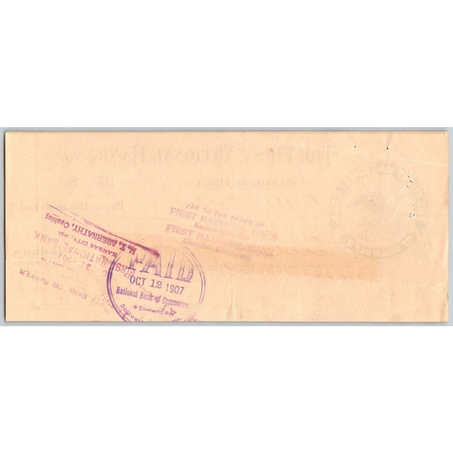 Chandler, Oklahoma 1907 Territorial FNB Bank Check w/ Eagle Very Scarce