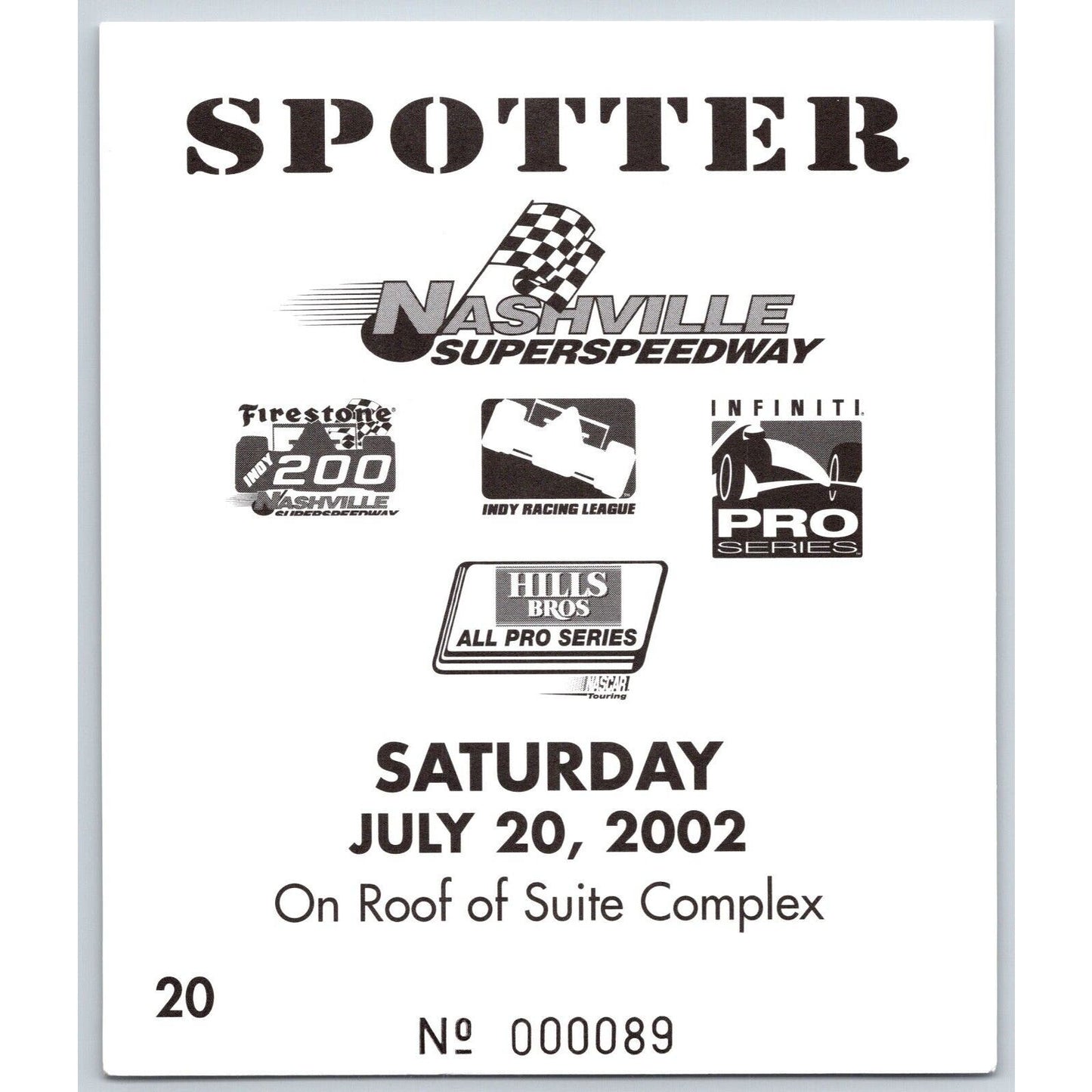 2002 Nashville Superspeedway Spotter ID Card 7/20 #89 Scarce