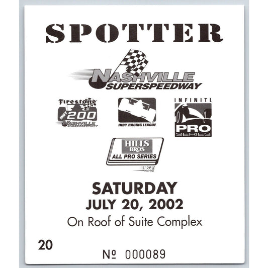 2002 Nashville Superspeedway Spotter ID Card 7/20 #89 Scarce