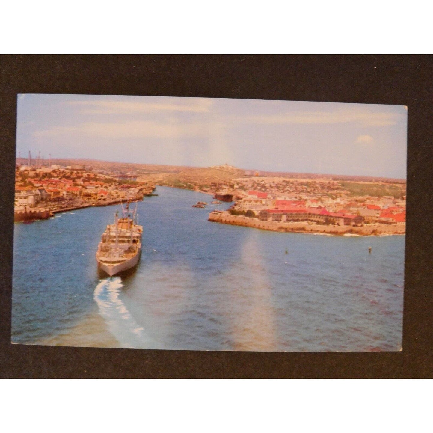 Vintage Postcard "Curacao, Netherlands Antilles" Steamer at Willenstad