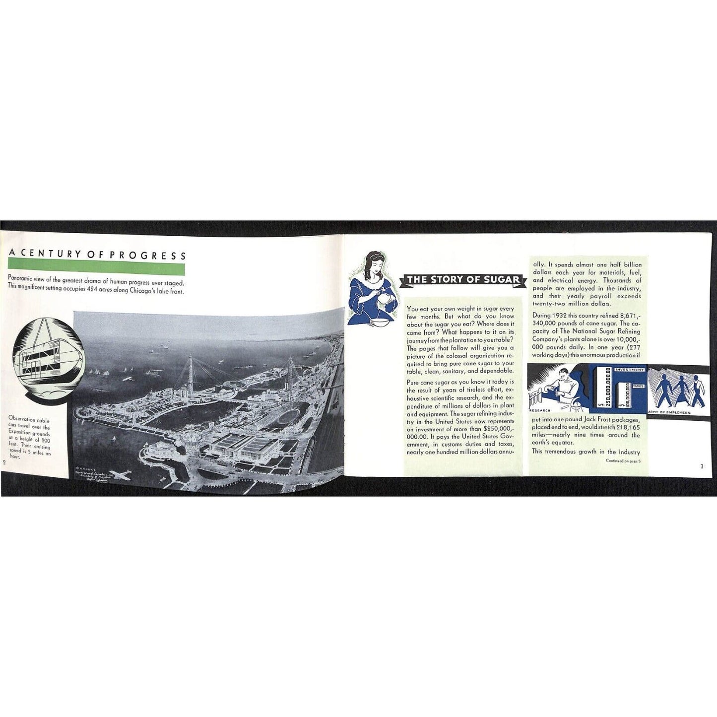Jack Frost Sugar 24pp Booklet Brochure 1934 Chicago World's Fair - w/Poster VGC