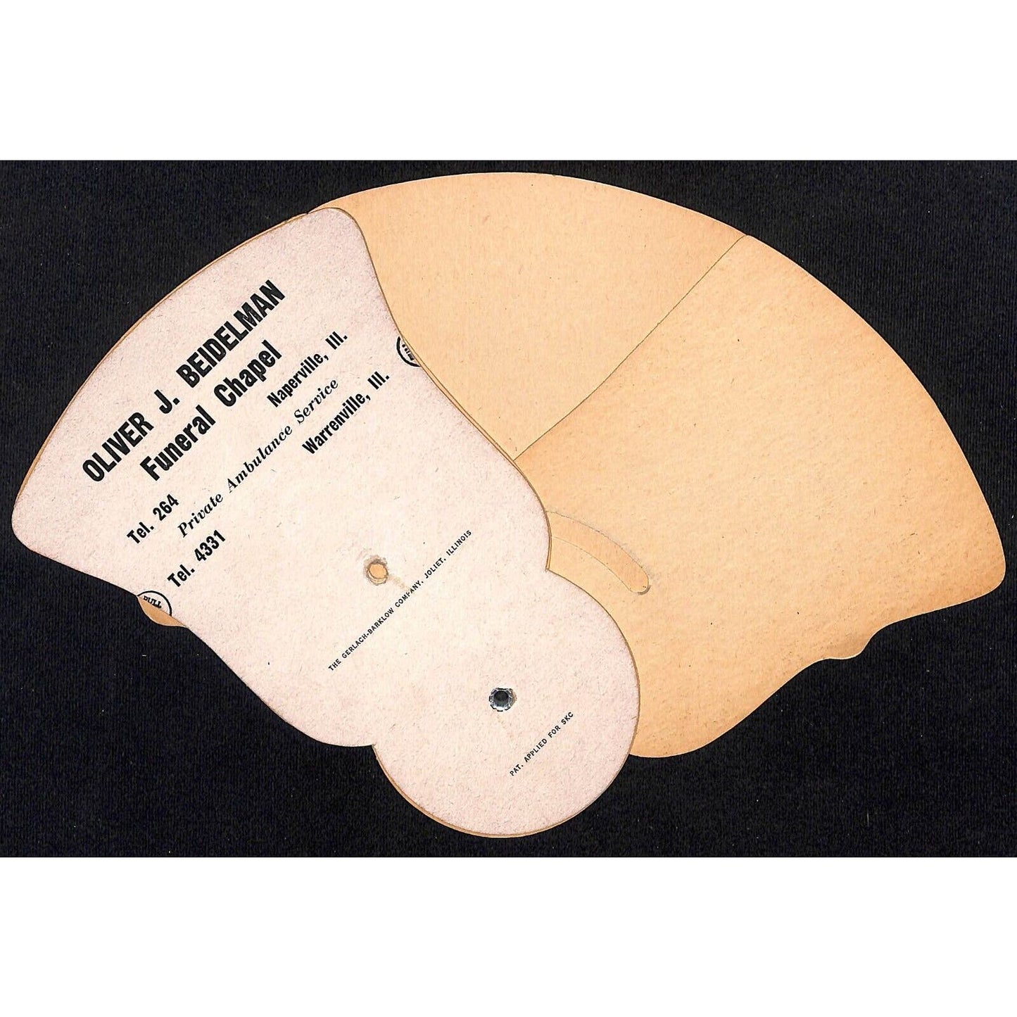 Naperville, IL Oliver J. Beidelman Funeral Chapel / Ambulance Hand Fan c1950