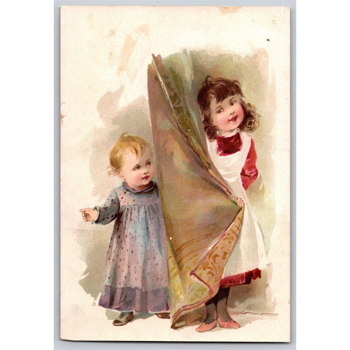 Kids Play Hide and Seek w/ Curtain Victorian Trade Card Woolson Spice - Trimmed