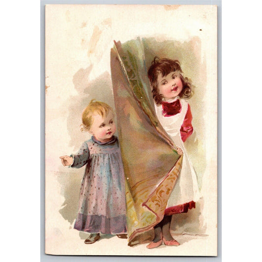 Kids Play Hide and Seek w/ Curtain Victorian Trade Card Woolson Spice - Trimmed
