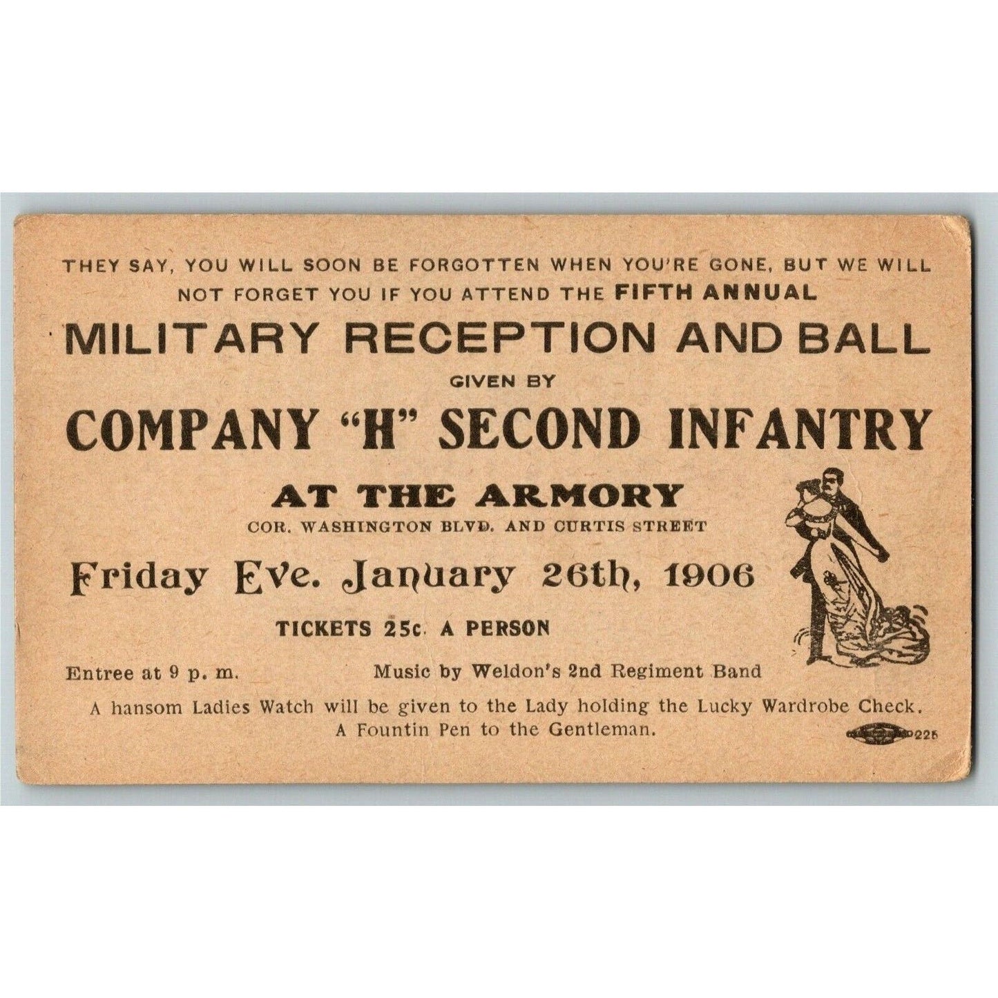 1906 Company "H" 2nd Infantry Military Reception & Ball Advertising Card