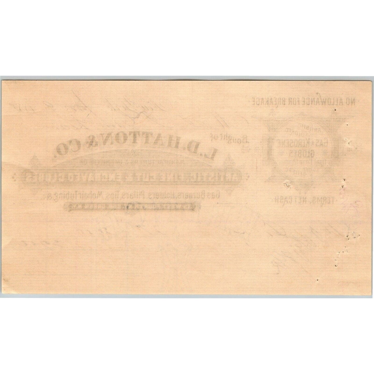1888 L.D. Hatton & Co. Billhead Letterhead Gas Globes 38 West Fourth St NYC