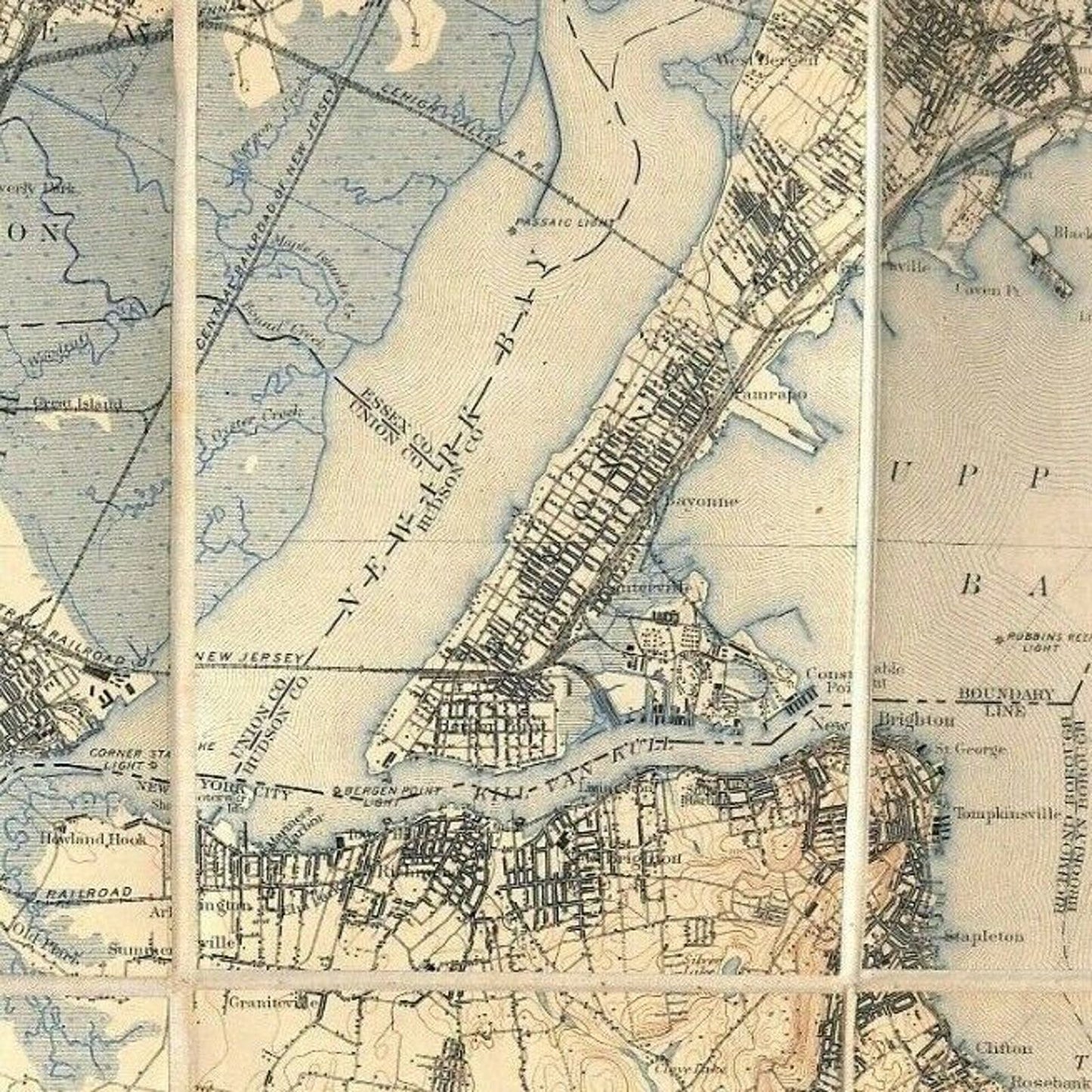 Vintage Official NY State Topographic Map Staten Island Manhattan Hudson River