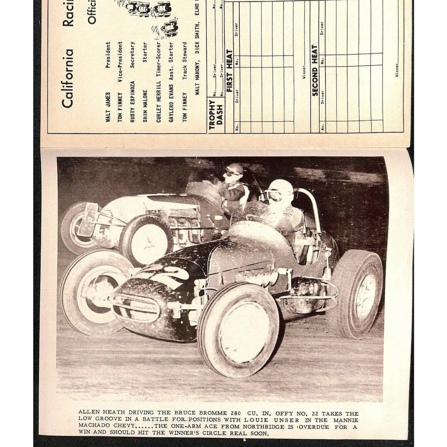 Scarce 9/8 1962 Big Car Auto CRA Racing Program Ascot Park Gardena 8pp.