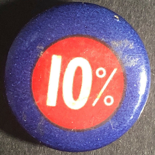 "10%" Red White Blue I.P.E.U (Kodak?) Steel Pinback Button 17mm dia.