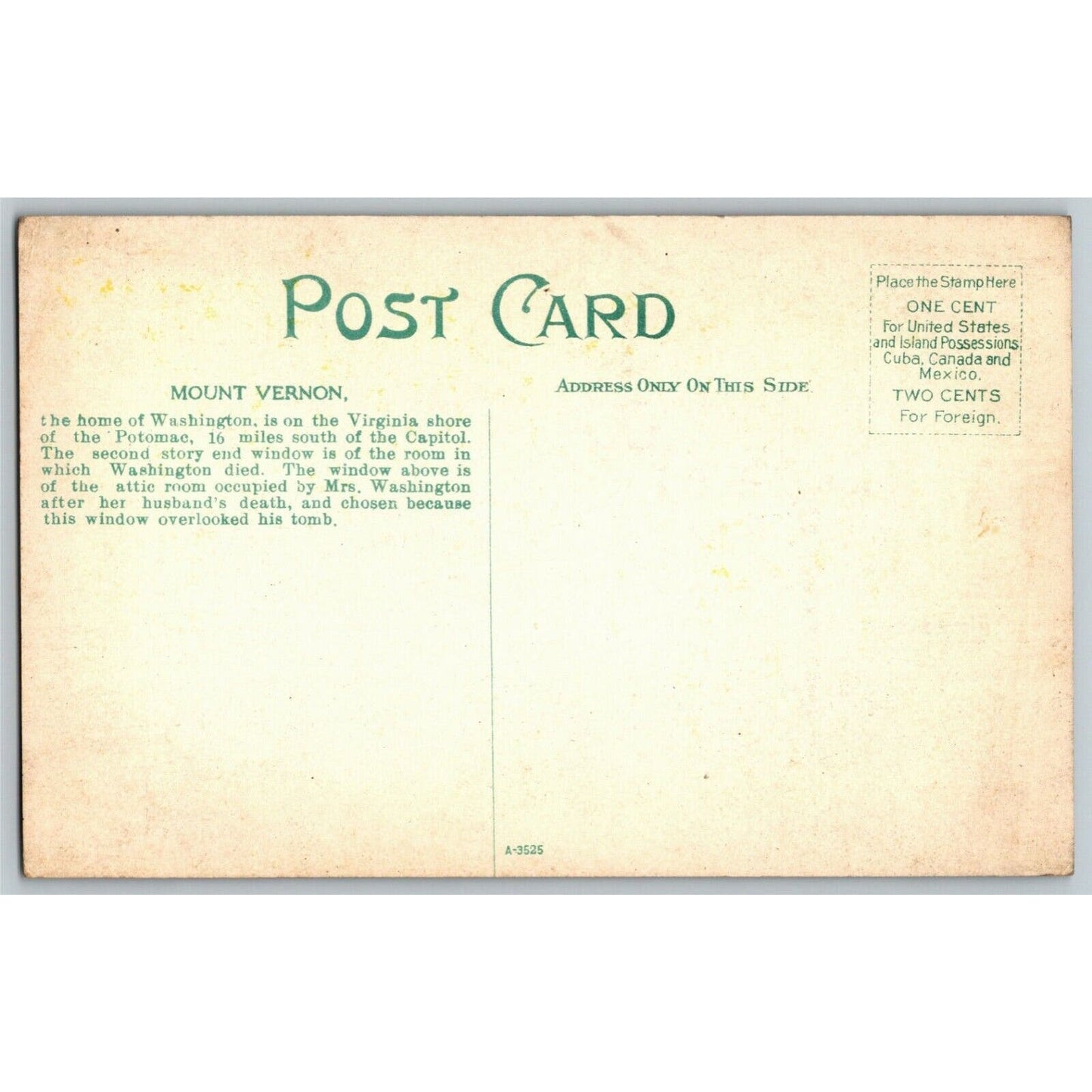 Vintage Postcard c1915 Washington's Mansion, Mount Vernon, VA